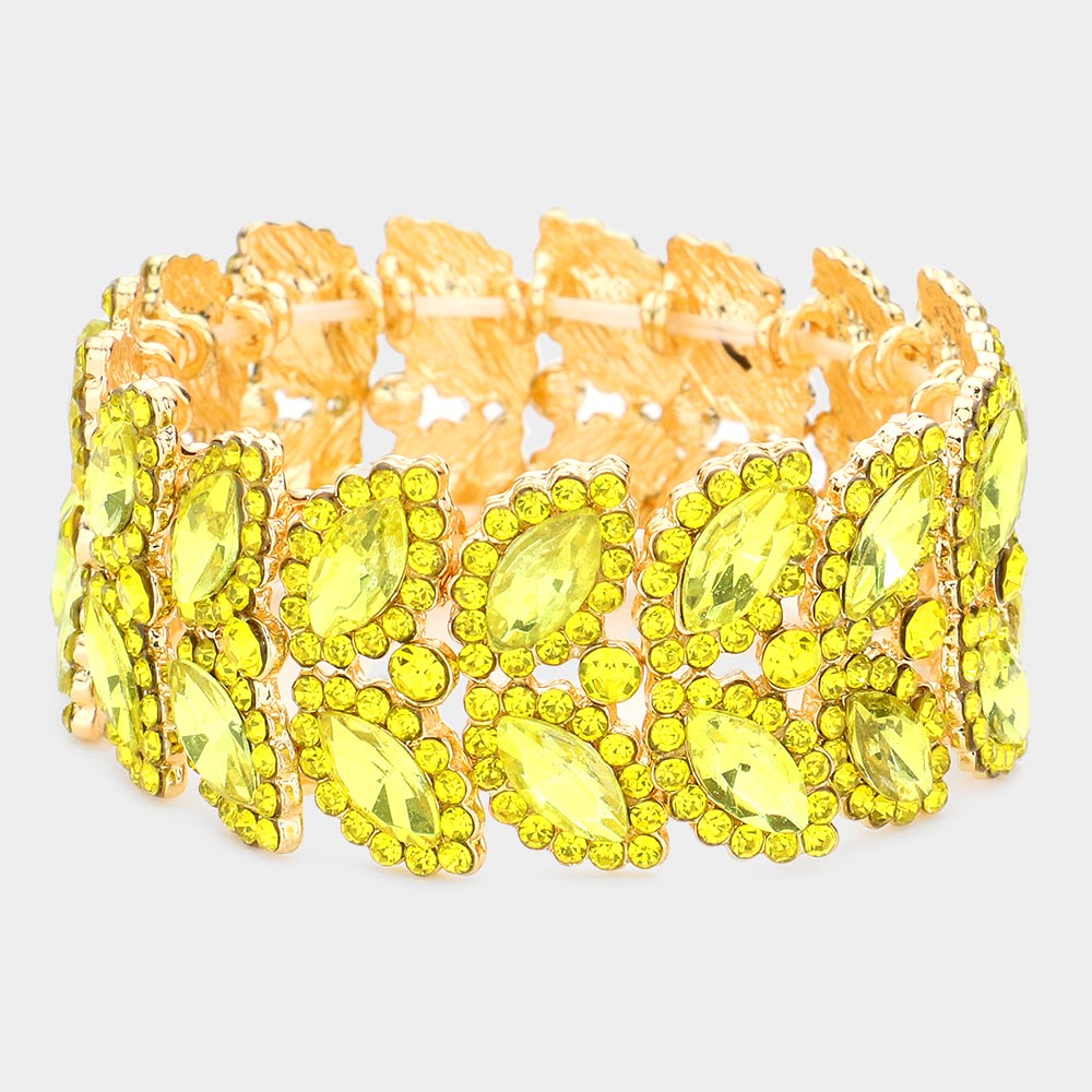 Yellow Crystal Marquise Stone Stretch Pageant Bracelet  | Large Bracelet