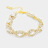 Clear Crystal Rhinestone Oval Stone Pageant Bracelet on Gold | Evening Bracelet 