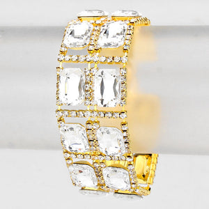 Square Stoned Pageant Bracelet on Gold | Evening Bracelet