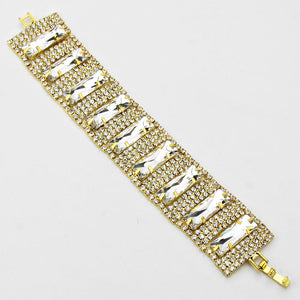 Square Rhinestone Accented Pageant Bracelet on Gold | Evening Bracelet | 265327