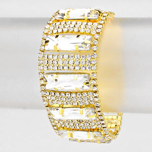 Square Rhinestone Accented Pageant Bracelet on Gold | Evening Bracelet