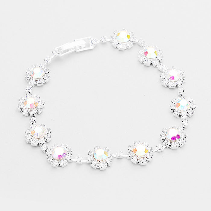 AB Round Crystal Rhinestone Rosette Evening Bracelet