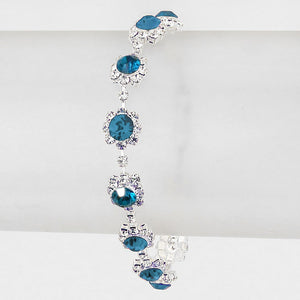 Teal Round Crystal Rhinestone Rosette Evening Bracelet | 219948