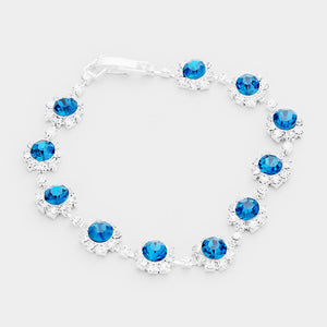 Teal Round Crystal Rhinestone Rosette Evening Bracelet | 219948