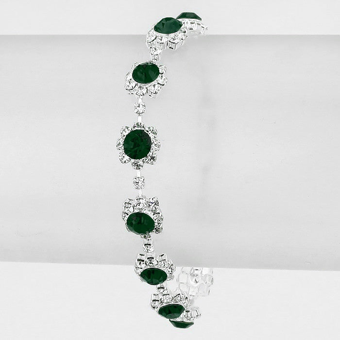 Emerald Round Crystal Rhinestone Rosette Evening Bracelet