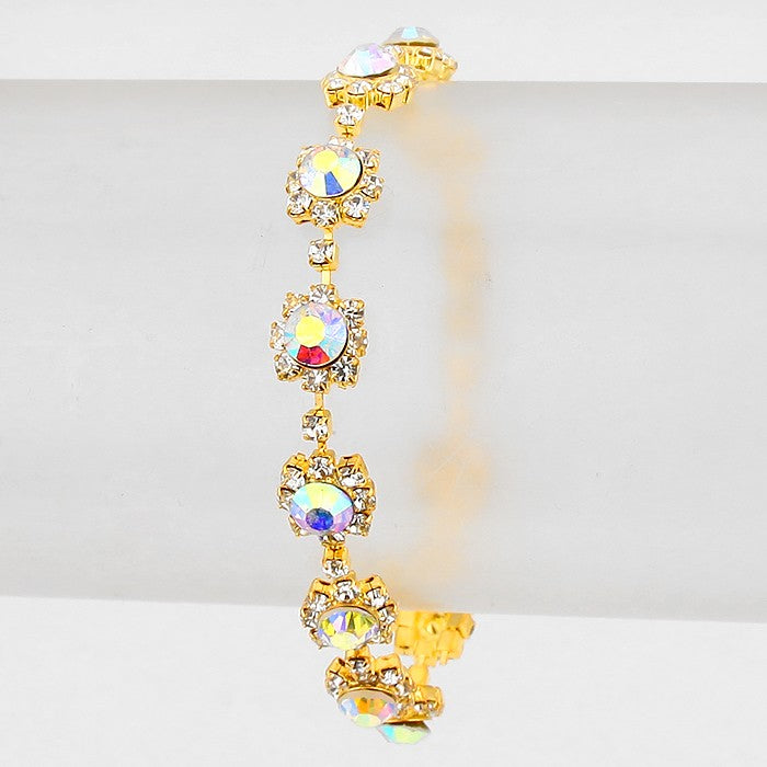 AB Round Crystal Rhinestone Rosette Evening Bracelet