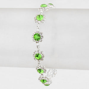 Green Round Crystal Rhinestone Rosette Evening Bracelet