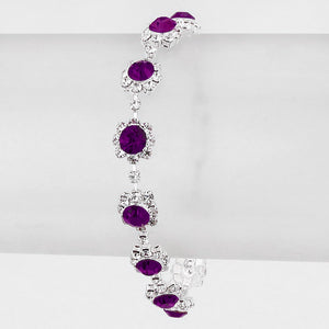 Purple Round Crystal Rhinestone Rosette Evening Bracelet