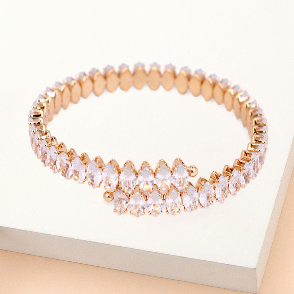 Adjustable Clear Marquise Stone Pageant Bracelet on Gold | Prom Bracelet