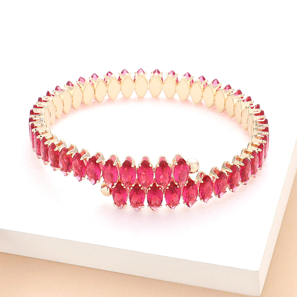 Adjustable Fuchsia Marquise Stone Pageant Bracelet on Gold | Prom Bracelet | 585465