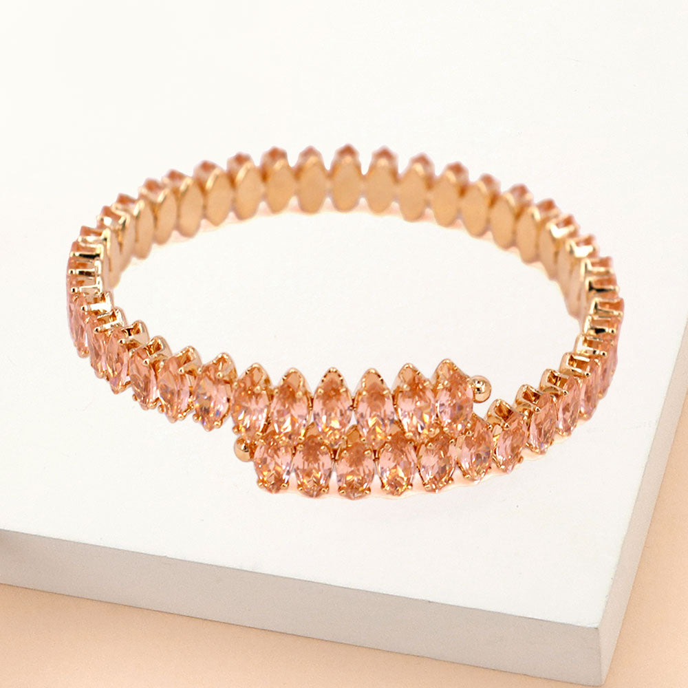 Adjustable Peach Marquise Stone Pageant Bracelet on Gold | Prom Bracelet