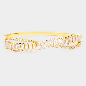 CZ Cubic Zirconia Wavy Pageant Bracelet on Gold | Prom Bracelet
