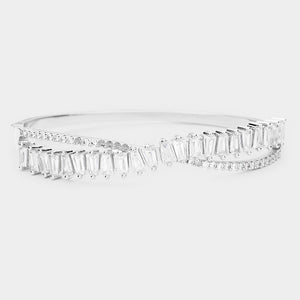 CZ Cubic Zirconia Wavy Pageant Bracelet on Silver | Prom Bracelet