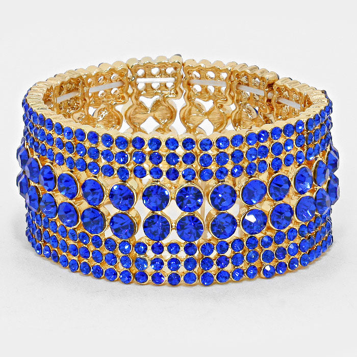 Blue Crystal Rhinestone Stretch Pageant Bracelet