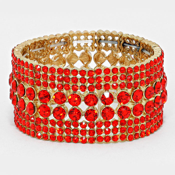 Red Crystal Rhinestone Stretch Pageant Bracelet