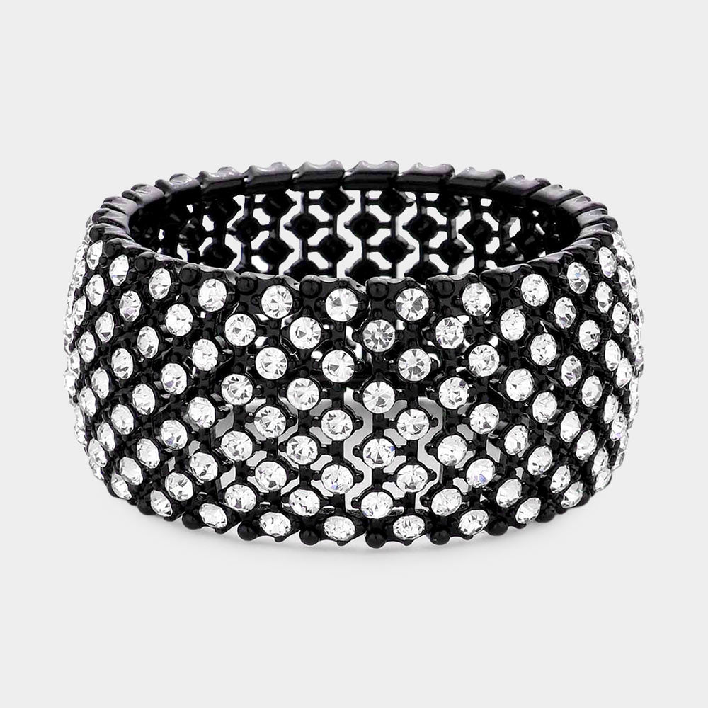 Black Crystal Round Rhinestone Stretch Pageant Bracelet | Pageant Jewelry
