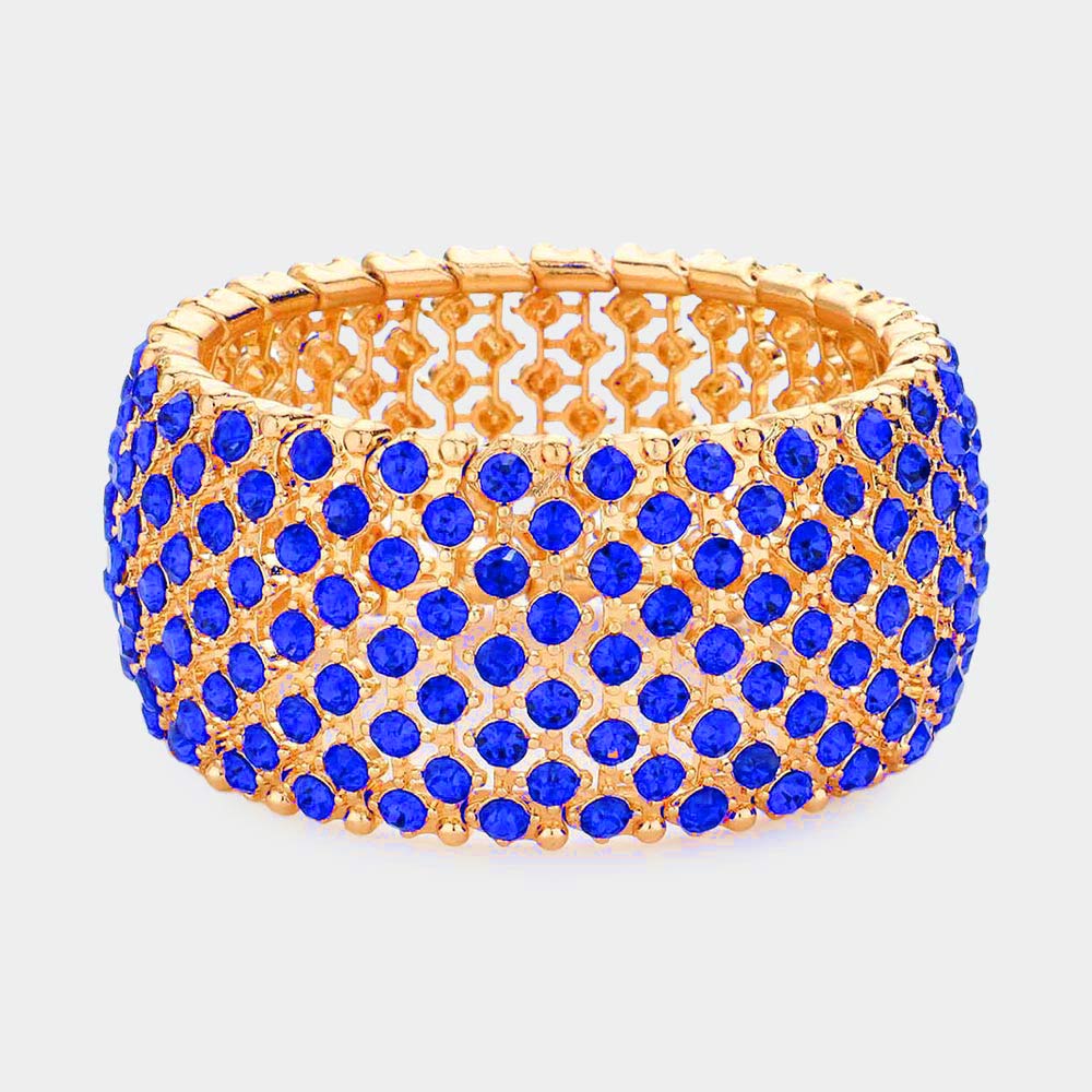 Blue Crystal Round Rhinestone Stretch Pageant Bracelet | Pageant Jewelry