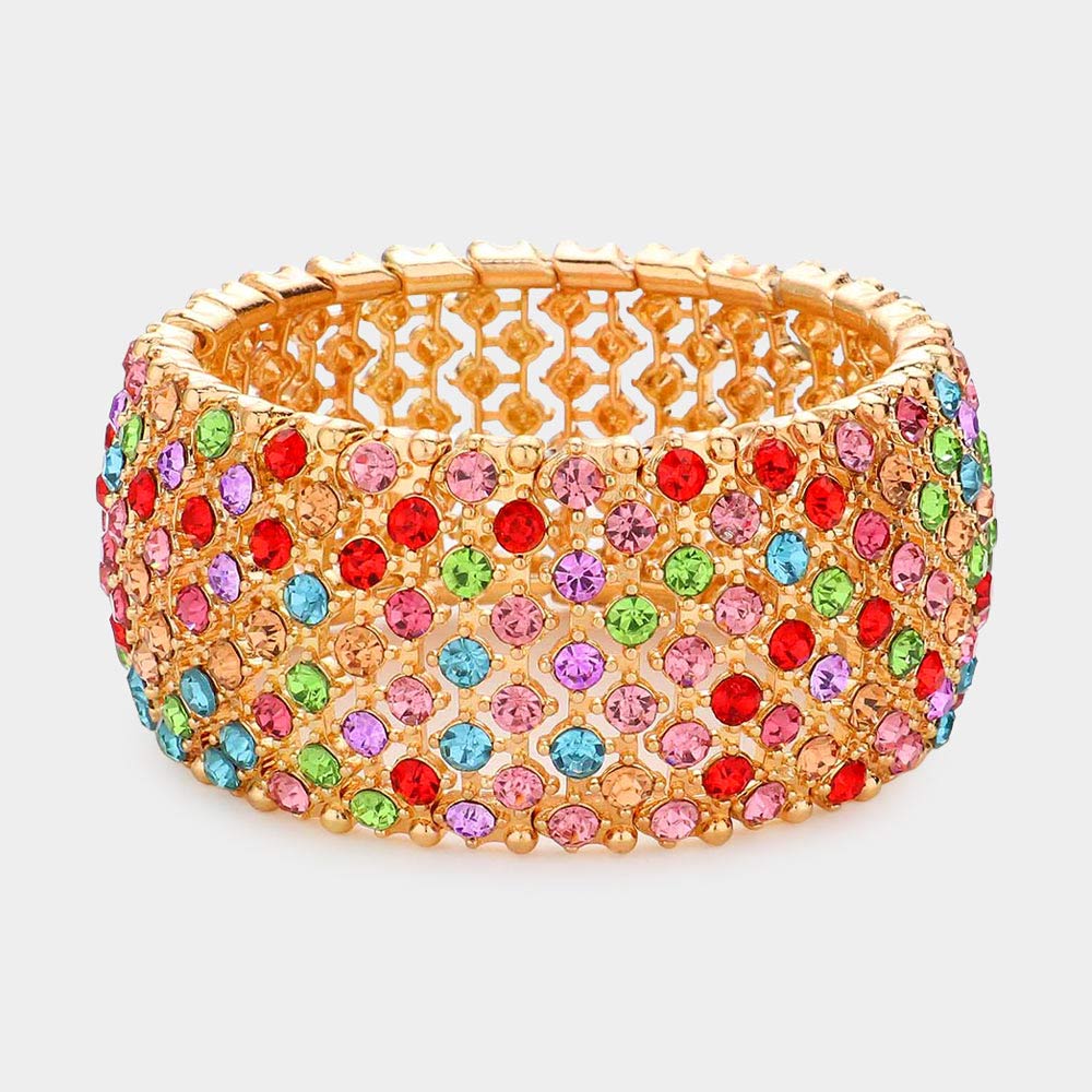 Multi-Color Crystal Round Rhinestone Stretch Pageant Bracelet | Pageant Jewelry