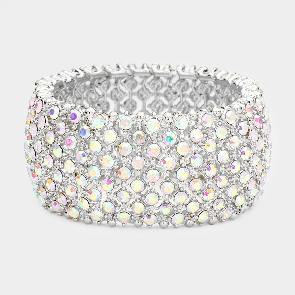 AB Crystal Round Rhinestone Stretch Pageant Bracelet  | Pageant Jewelry