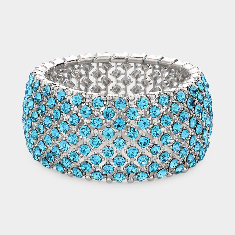 Aqua Crystal Round Rhinestone Stretch Pageant Bracelet | Pageant Jewelry