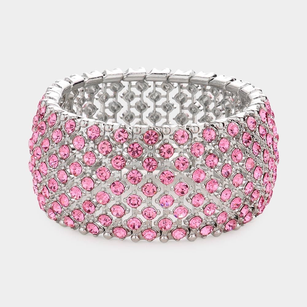 Pink Crystal Round Rhinestone Stretch Pageant Bracelet | Pageant Jewelry