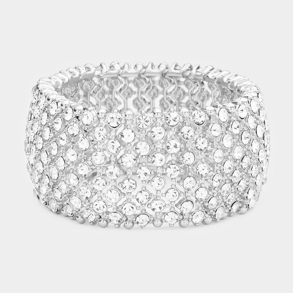 Clear Crystal Round Rhinestone Stretch Pageant Bracelet  | Pageant Jewelry
