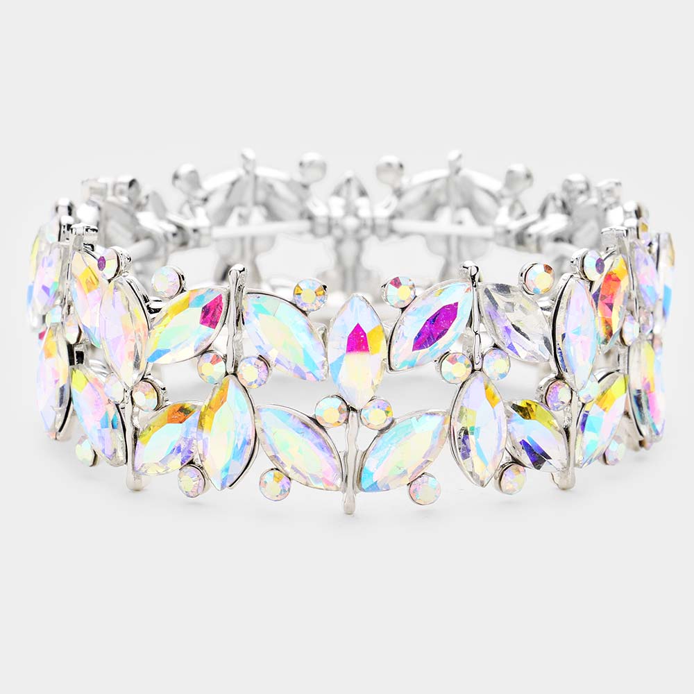 AB Marquise Crystal Rhinestone Stretch Prom Bracelet | Pageant Bracelet |  473342