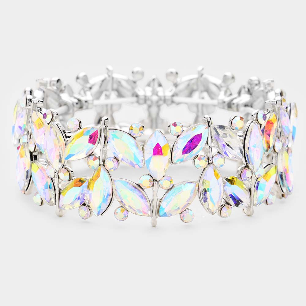 AB Marquise Crystal Rhinestone Stretch Prom Bracelet  | Pageant Bracelet