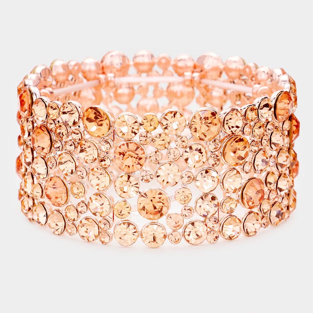 Wide Round Stone Peach Crystal Stretch Bracelet  | Pageant Jewelry