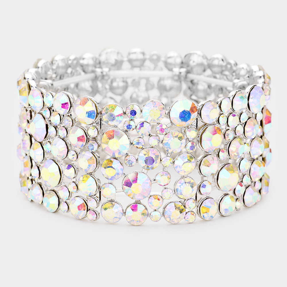 Wide Round Stone AB Crystal Stretch Bracelet  | Pageant Jewelry