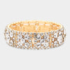 Clear Crystal Bubble Cluster Stretch Pageant Bracelet on Gold | Costume Jewelry