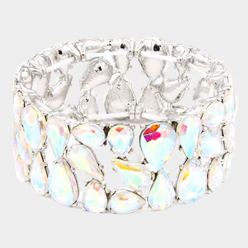 AB Crystal Teardrop Cluster Prom Bracelet | Pageant Bracelet