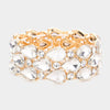 Clear Teardrop Stone Cluster Stretch Pageant Bracelet on Gold | Prom Bracelet | Fashion Bracelet