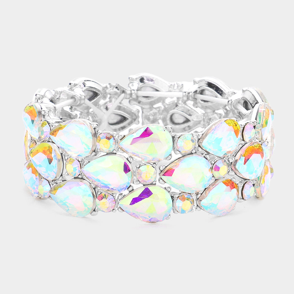 AB Teardrop Stone Cluster Stretch Pageant Bracelet  | Prom Bracelet | Fashion Bracelet