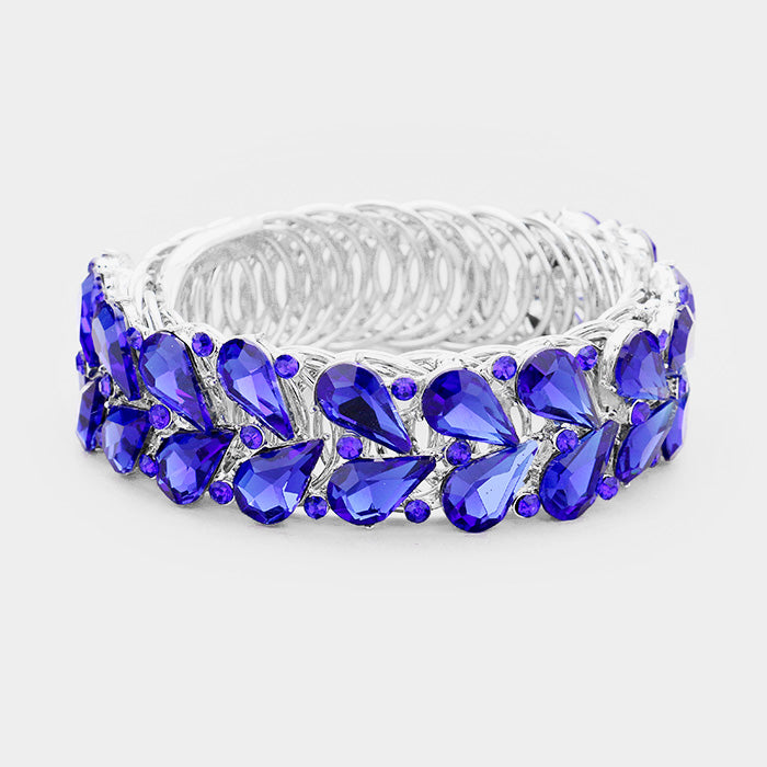 Crystal Sapphire Teardrop Adjustable Pageant Bracelet | Prom Bracelet