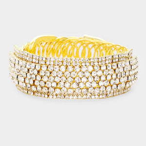 Clear Rhinestone Stretch Bracelet on Gold | Prom Bracelet | Pageant Bracelet