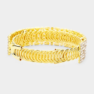 Clear Crystal Rhinestone Adjustable Prom Bracelet on Gold | Pageant Bracelet | 448994