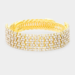 Clear Crystal Rhinestone Adjustable Prom Bracelet on Gold | Pageant Bracelet