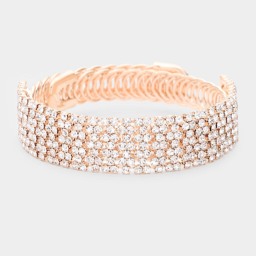 Clear Crystal Rhinestone Adjustable Prom Bracelet on Rose Gold | Pageant Bracelet | 448995
