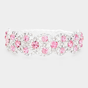 Crystal Pink and Rhinestone Adjustable Pageant Bracelet | Prom Bracelet