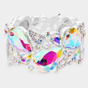 AB Crystal Large Teardrop Stretch Pageant Bracelet | Prom Bracelet | 471462
