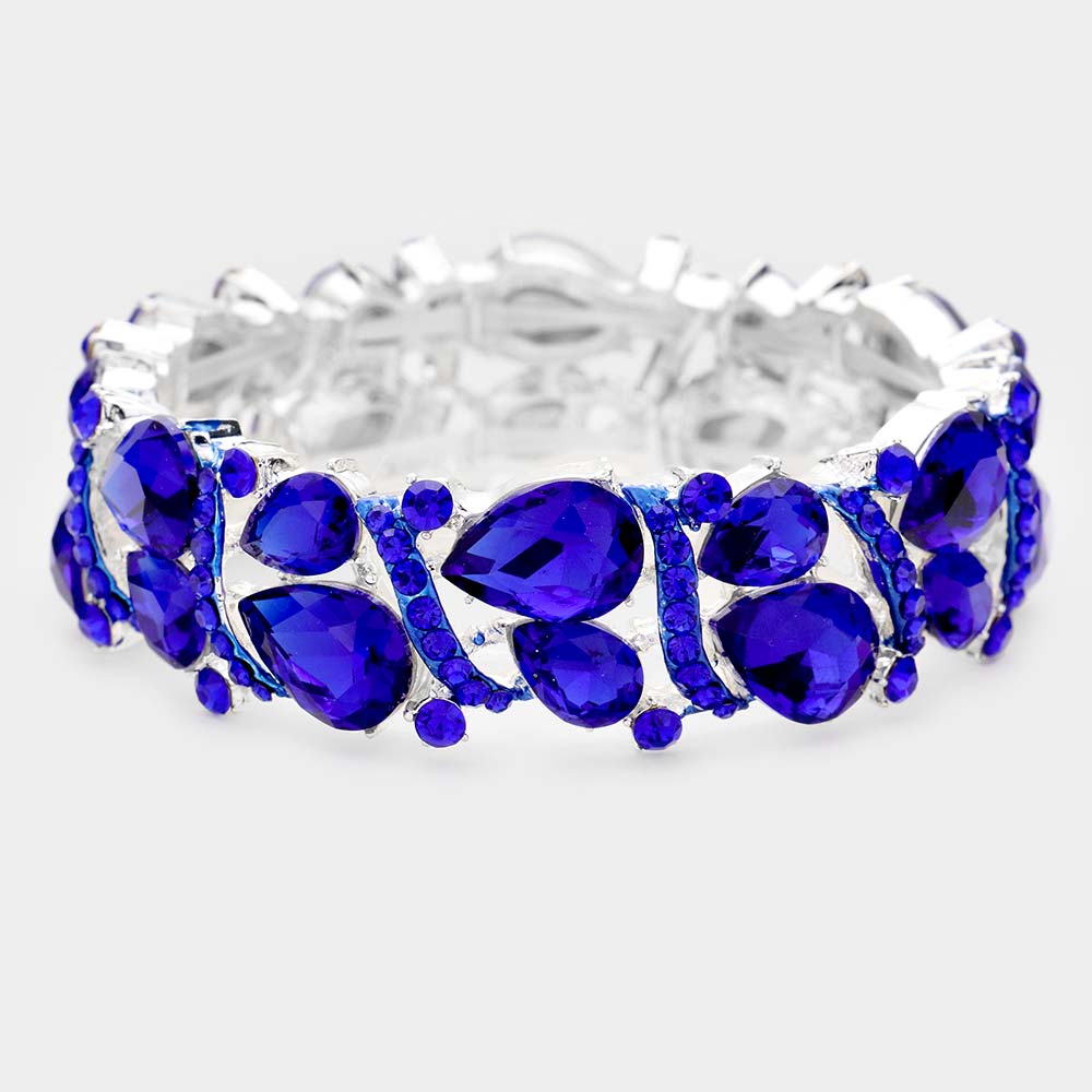 Sapphire Crystal Double Row Stretch Pageant Bracelet  | Prom Bracelet | 474488