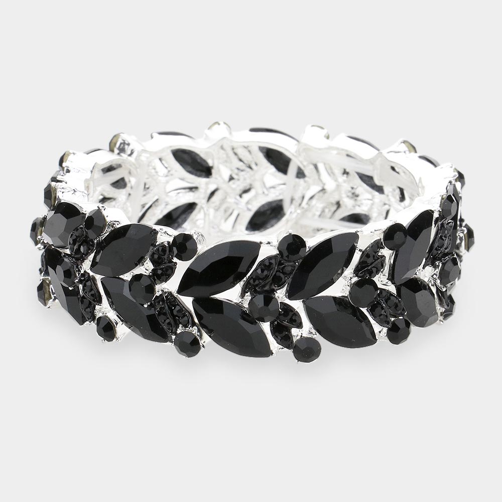 Black Marquise Stone Stretch Pageant Bracelet  | Prom Jewelry