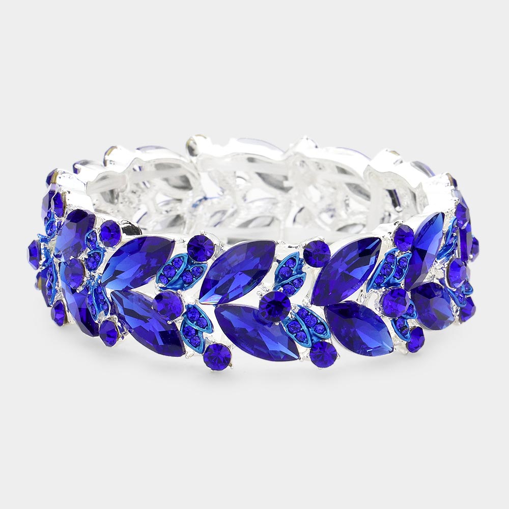 Sapphire Marquise Stone Stretch Pageant Bracelet  | Prom Jewelry