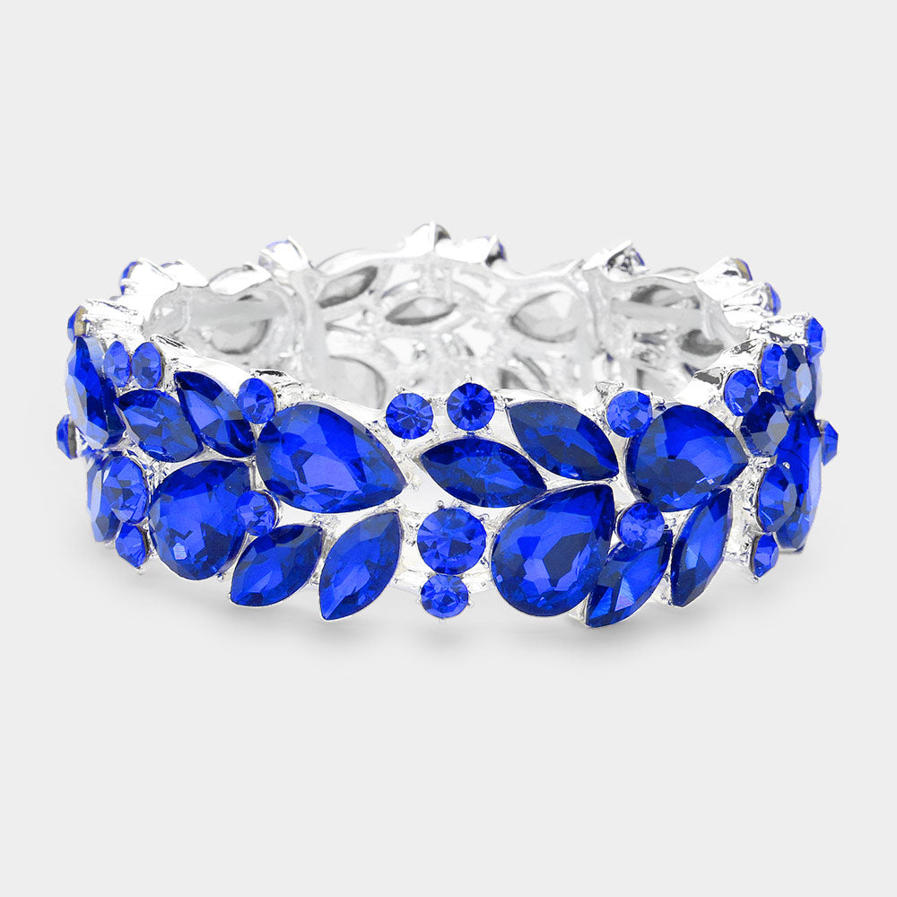 Sapphire Crystal Multi Shape Stones Stretch Pageant Bracelet | Prom Bracelet 