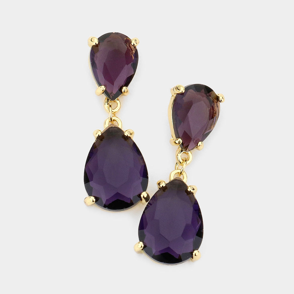 Small Amehyst Double Teardrop Dangle Pageant Earrings  | Interview Earrings