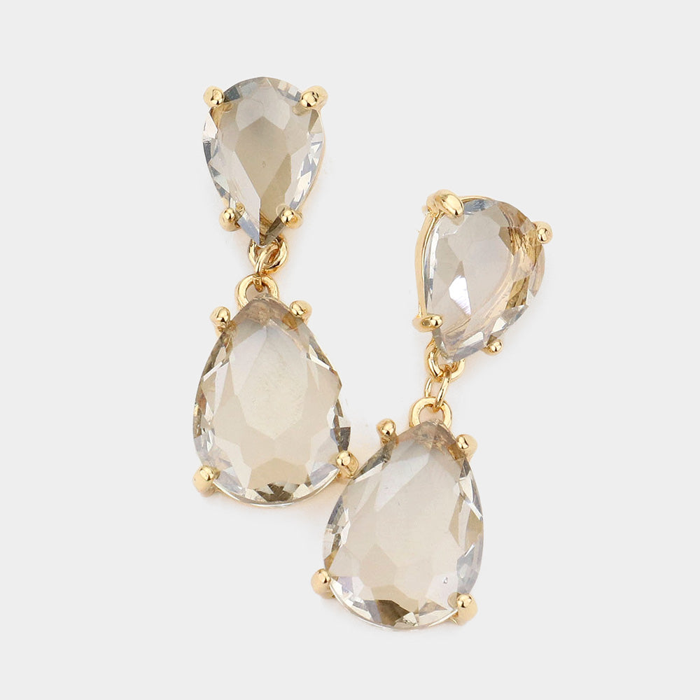 Small Black Diamond Double Teardrop Dangle Pageant Earrings | Interview Earrings