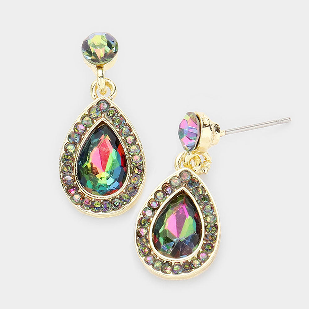 Little Girls Multi-Color Rhinestone and Teardrop Dangle Pageant Earrings