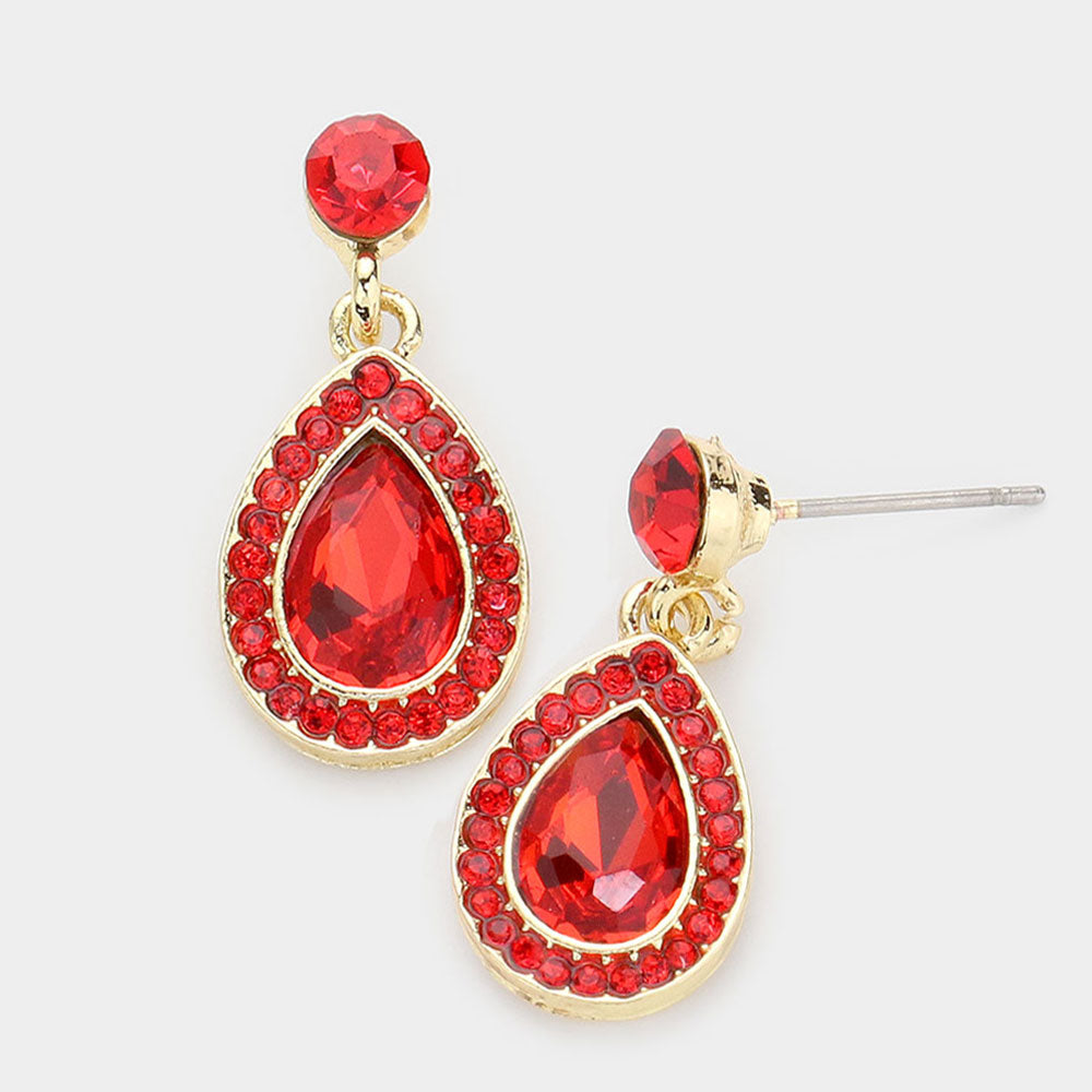 Little Girls Red Rhinestone and Teardrop Dangle Pageant Earrings