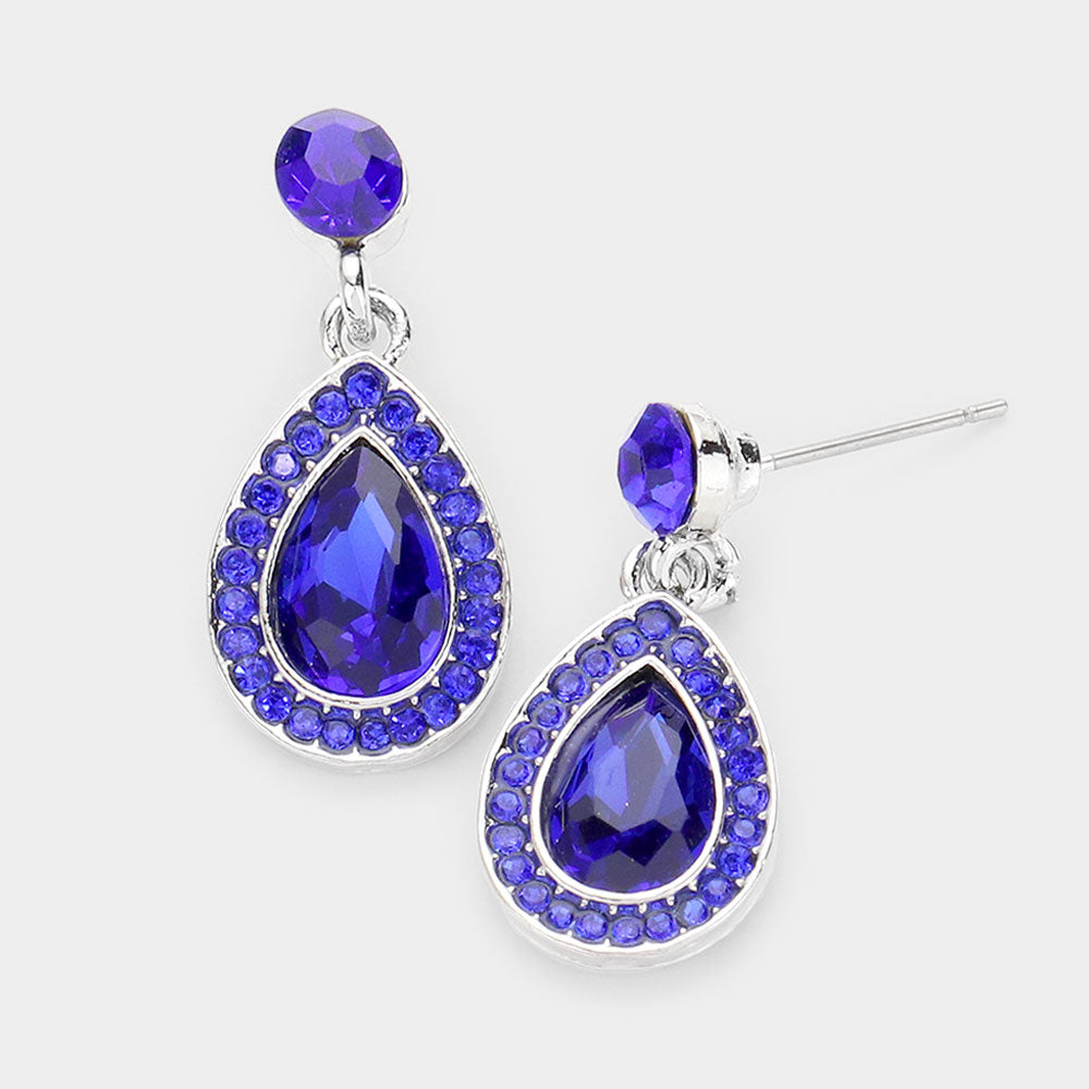 Little Girls Sapphire Rhinestone and Teardrop Dangle Pageant Earrings | 506971